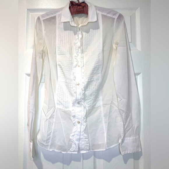 Dolce & Gabbana White Ruffle Button-Down Blouse no size tag.  See measurements - Picture 1 of 16